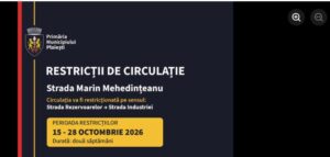 Restricții de circulație  pe strada  Marin Mehedințeanu, dinspre str. Industriei către str. Rezervoarelor